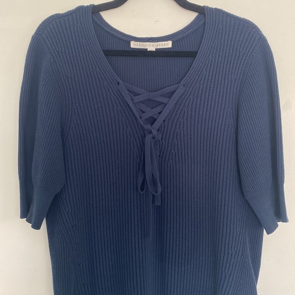 Veronica Beard Lace Up Sweater in Navy, Sz L - Picture 3 of 8